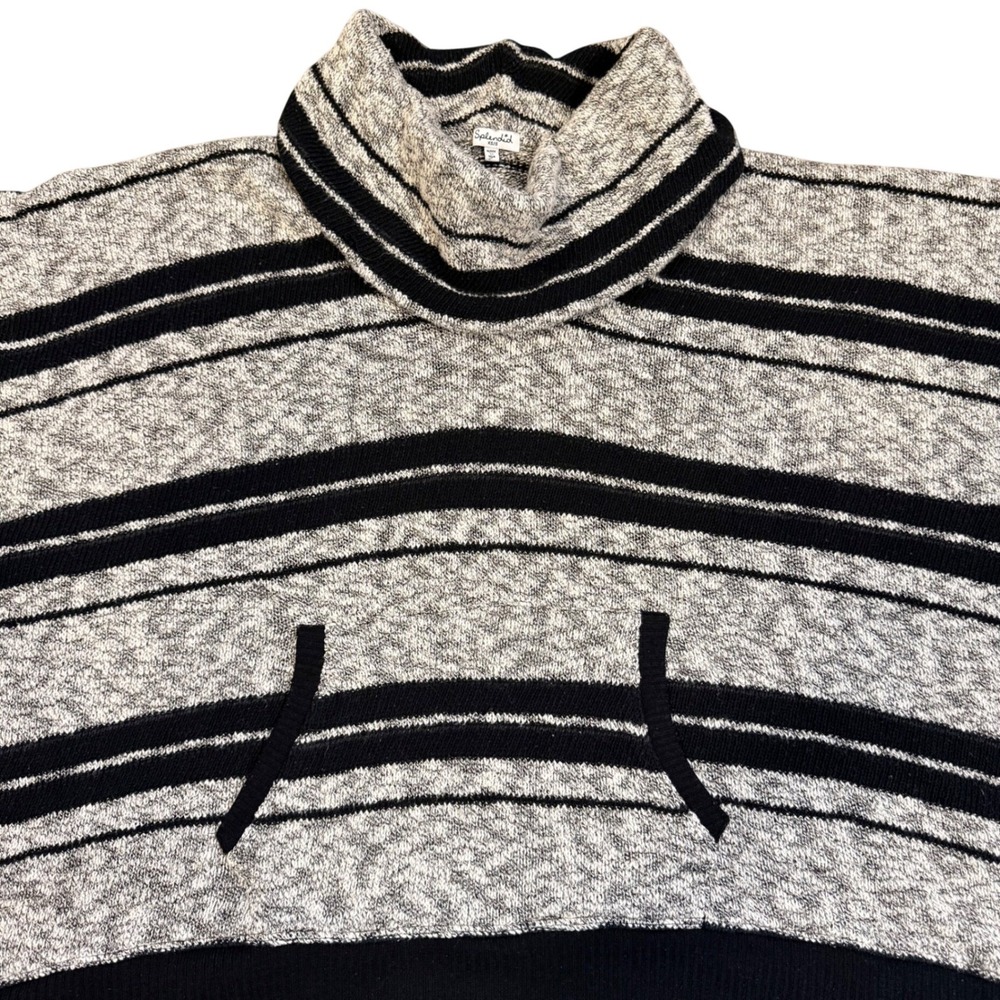 Oversized Splendid Striped Cowl Neck Poncho Sweater Black White XS S